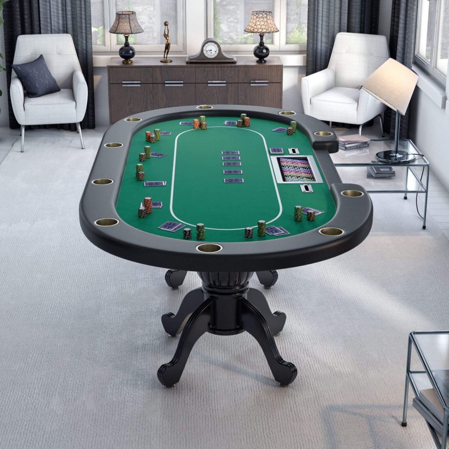 Premium 96-Inch Aura Oval Poker Table With Cup Holders, Chips Tray And Drop Box (SAK31045)