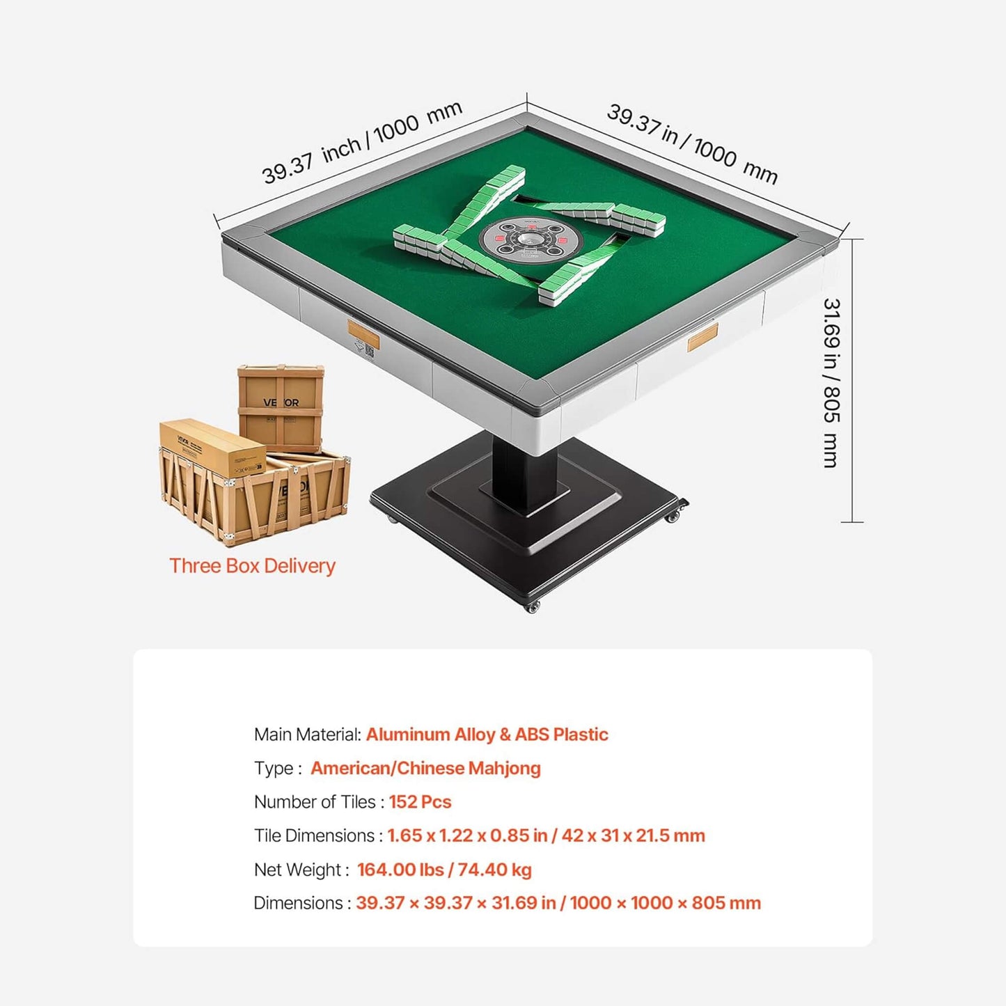 Premium Automatic Foldable Mahjong Table With Wheels And Two Sets Of Tiles (SAK92307)