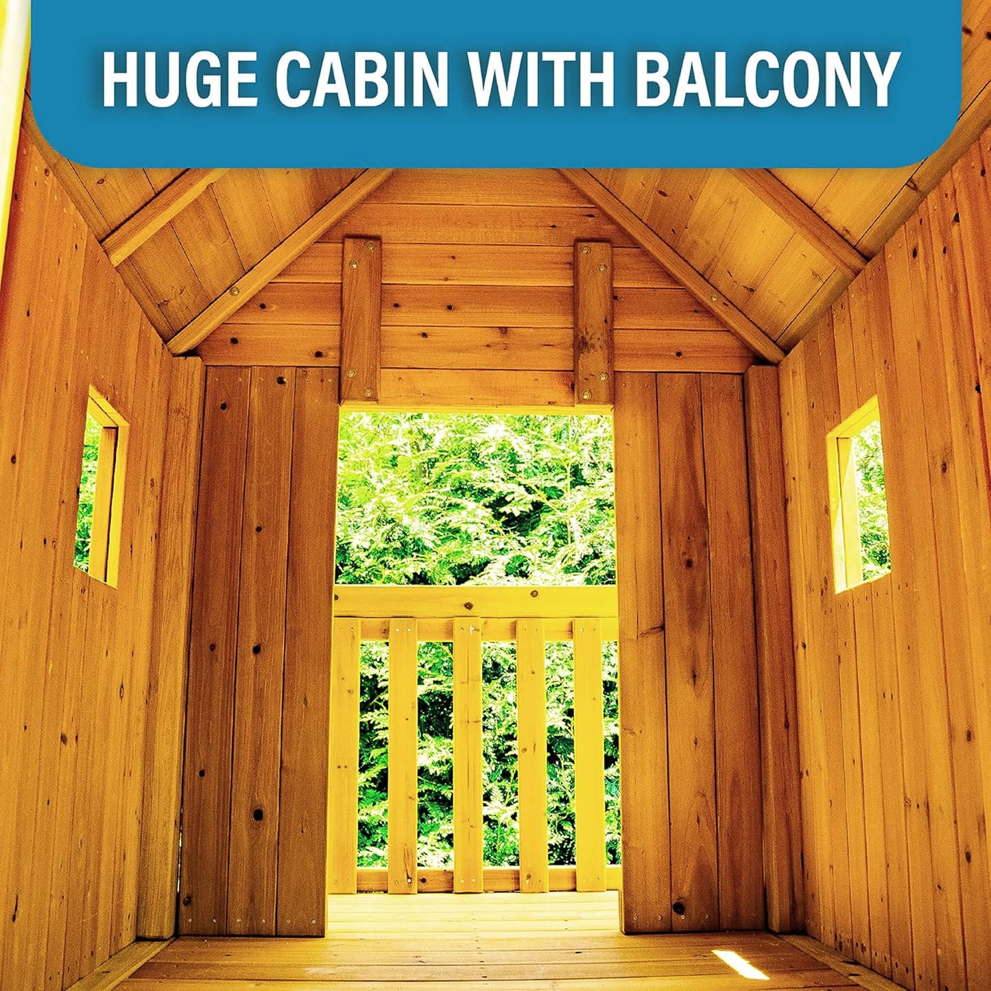 Premium Cedar Wood Tree House Swing Set With Clubhouse, Wave Slide And Scoop Slide (SAK30746)