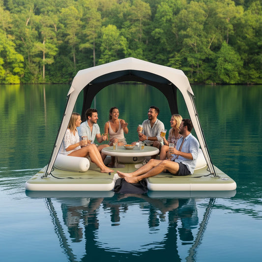 [11X11FT] Premium Floating Dock Lounge With With Ladder, Double Seats, Table, And Canopy (SAK49273)