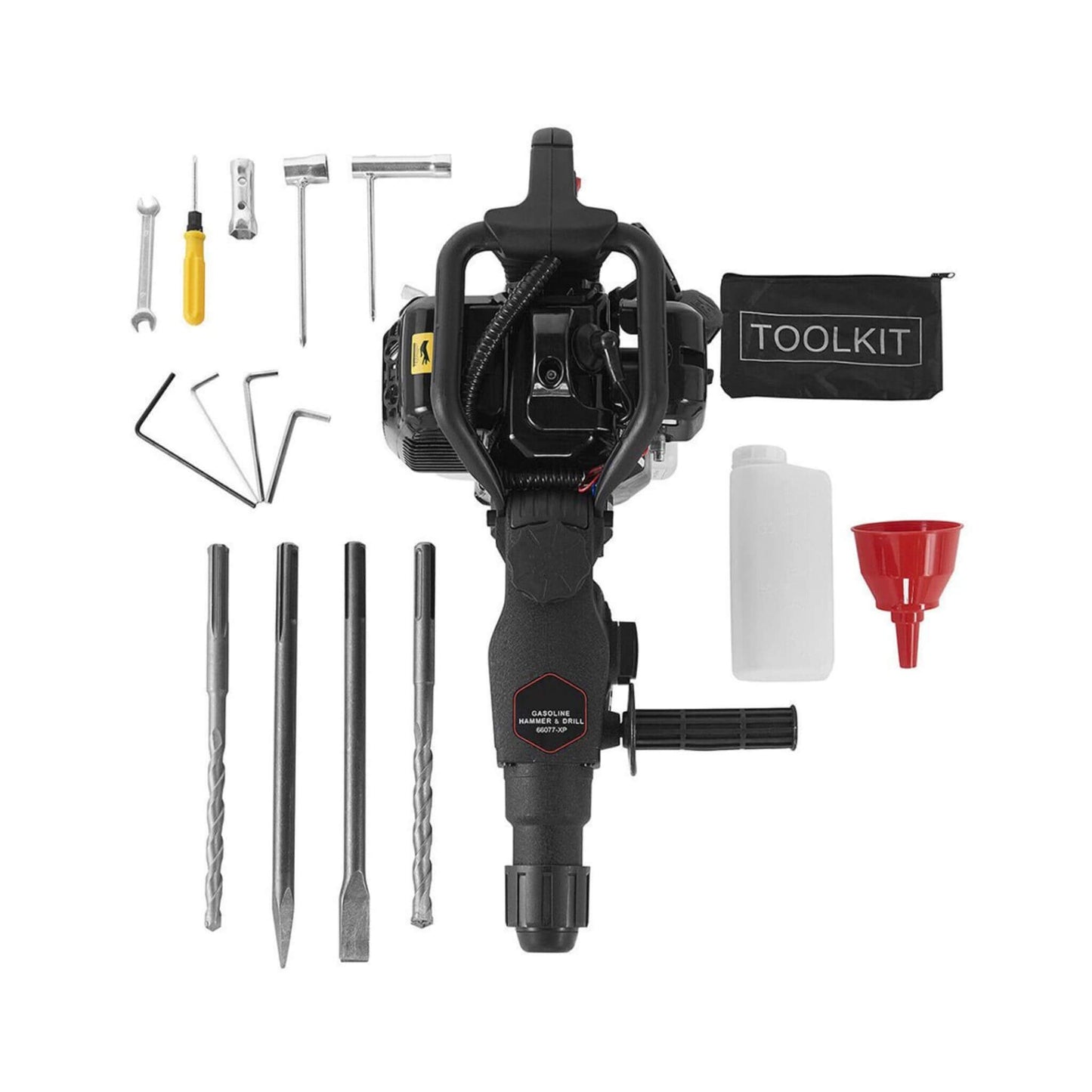 Heavy-Duty Gasoline Powered Demolition Jack Hammer Drill W/ Point, Flat & Chisel Bits (SAK16492)