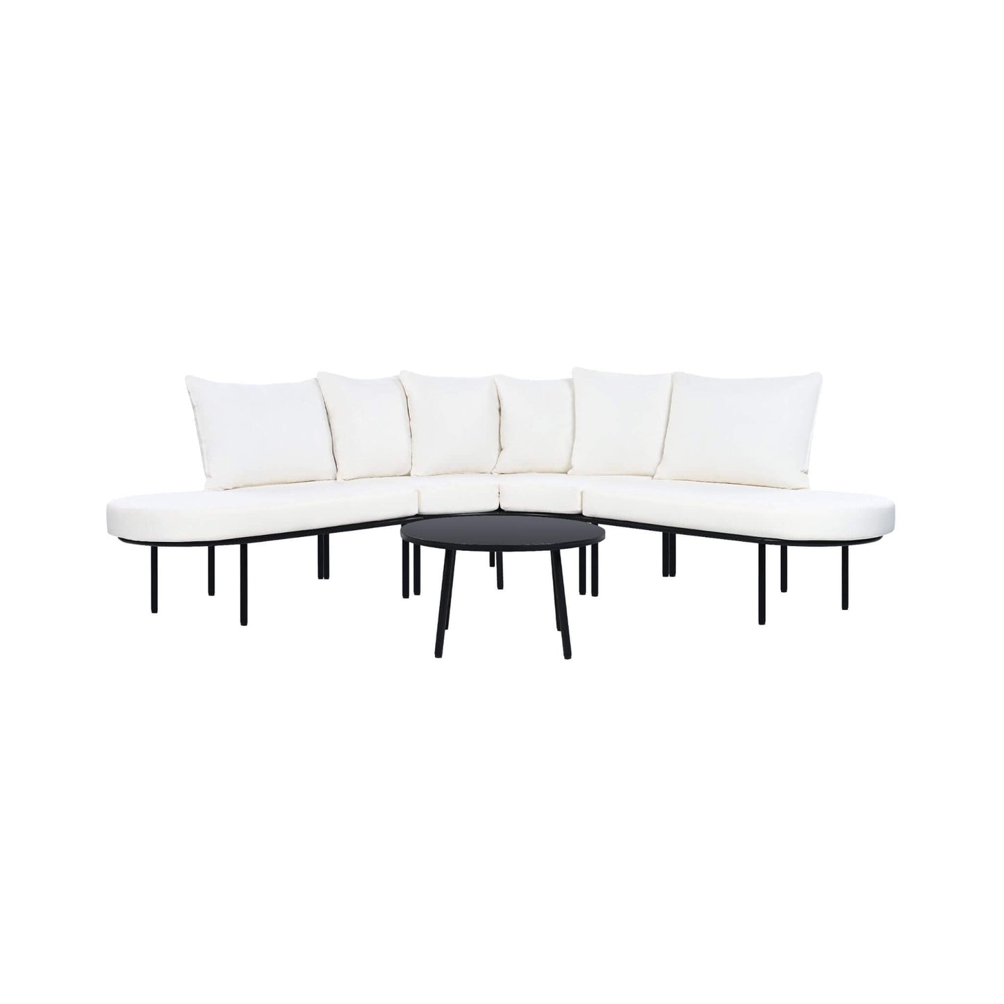 Alora Premium Half-Moon 6-Person Curved All-Weather Outdoor Furniture Sofa Patio Set With Coffee Table And Cushions (SAK76332)