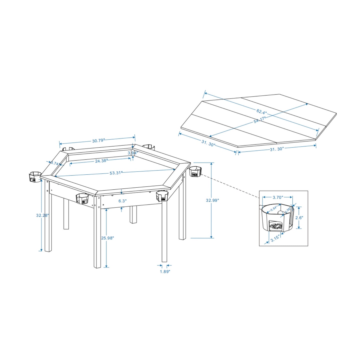 Premium 6-Person Hexagonal Game And Dining Table With Top, Mat And Cup Holders (SAK67845)