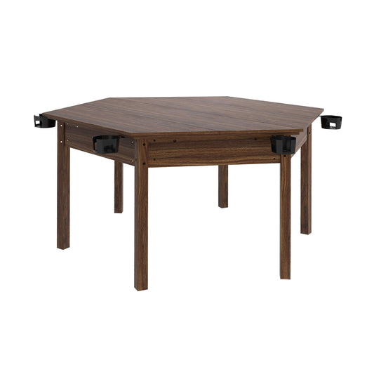 Premium 6-Person Hexagonal Game And Dining Table With Top, Mat And Cup Holders (SAK67845)