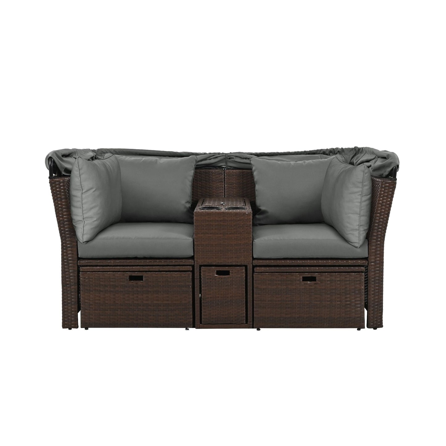 Alora Premium Outdoor 2-Seater Patio Daybed With Foldable Awning, Cushions, And Rattan Frame (SAK90233)
