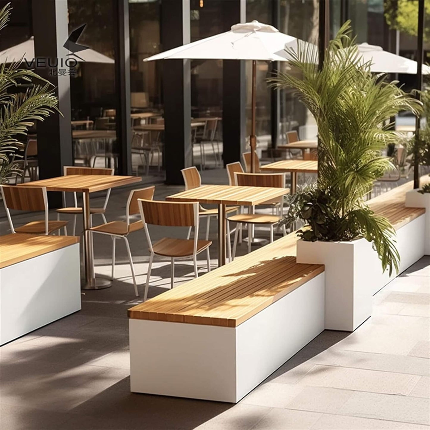Premium Outdoor Industrial Metal Garden Bench With Wooden Seat And Planter [Made-To-Order] (SAK83951)