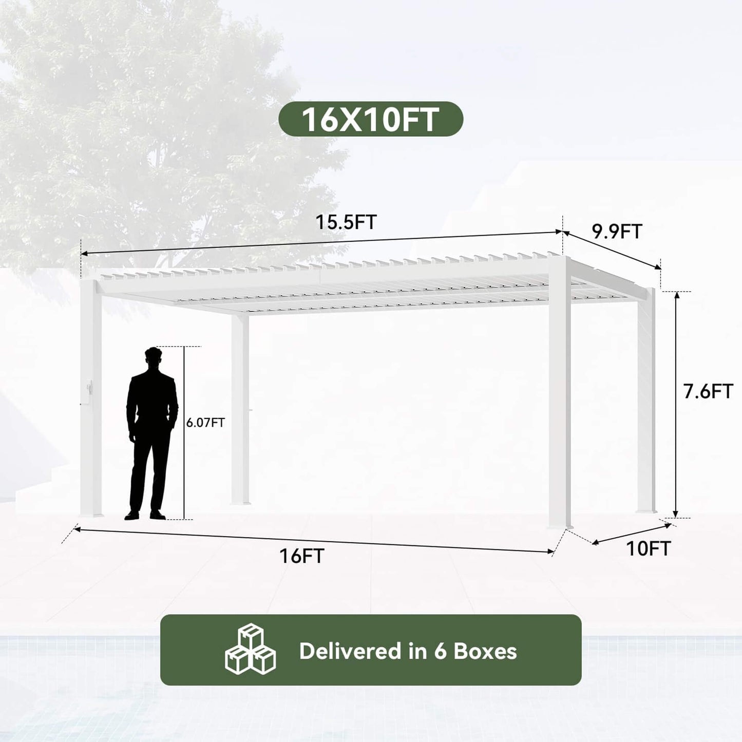 Alora Premium White Outdoor Metal Louvered Pergola With Drainage System (SAK87265)