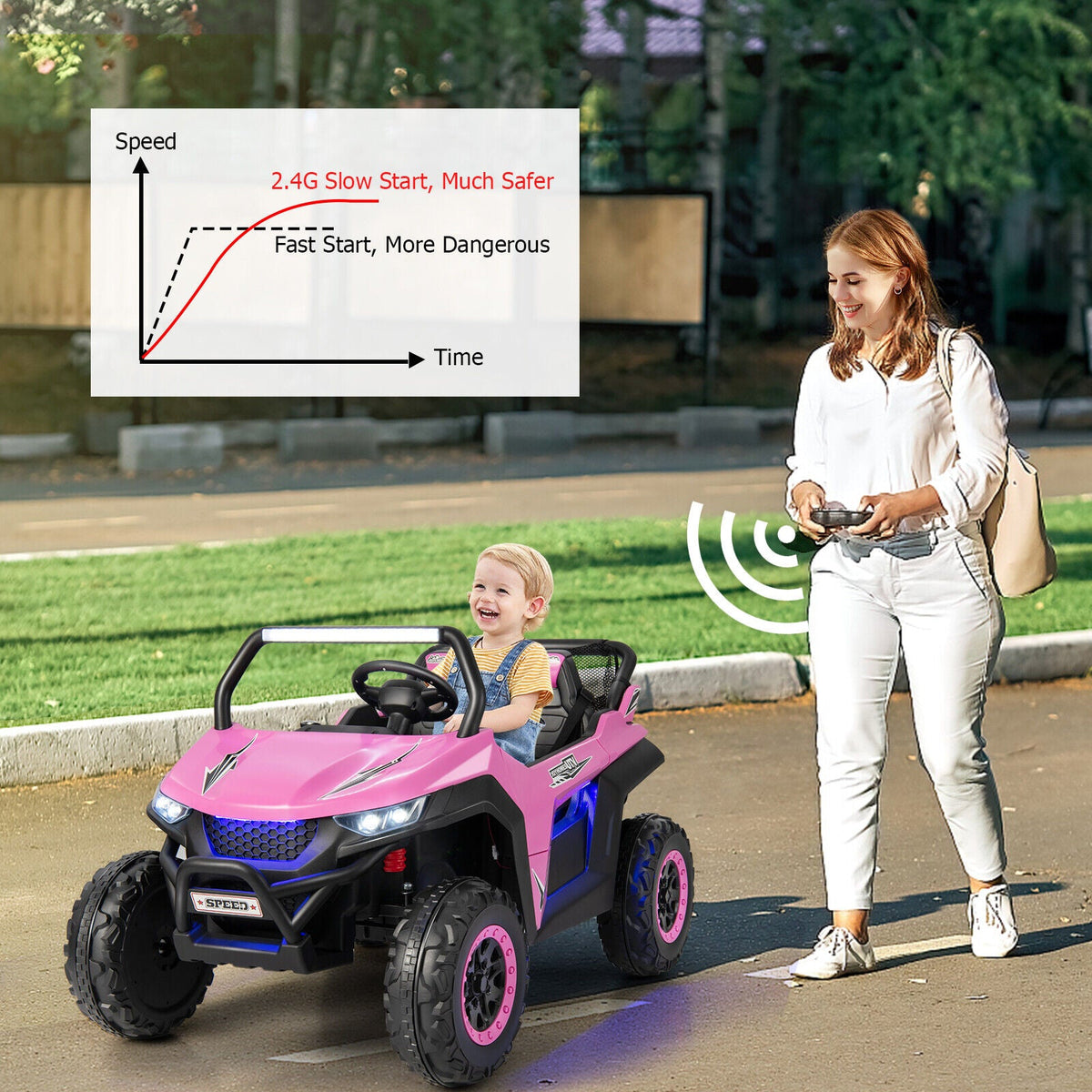 Premium Pink Ride-On Truck with Safety Belts and Lockable Doors - Supports up to 130 LBS