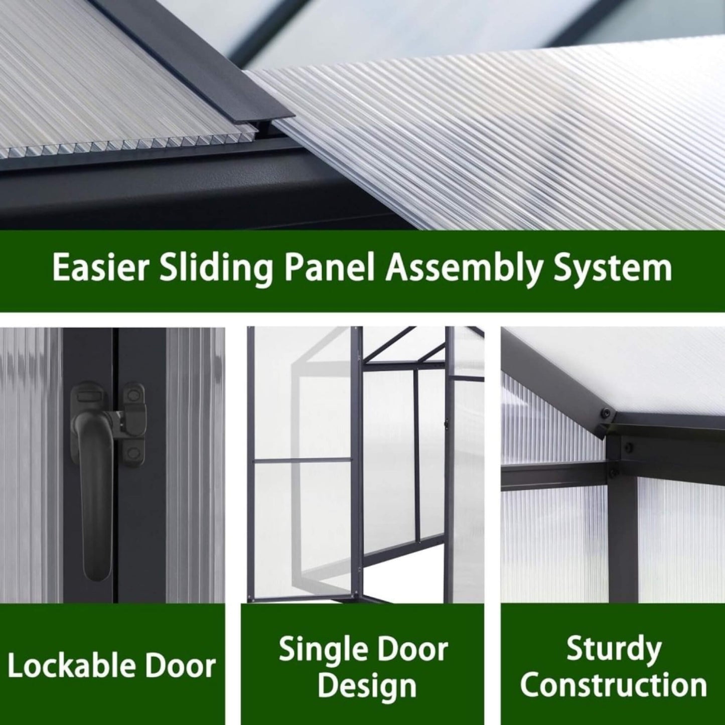 [06X12FT] Premium Polycarbonate Gray Walk-In Greenhouse Kit With Adjustable Vent And Lockable Door (SAK35264)