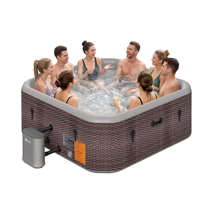 Premium 85-Inch Portable 8-Person Classic Rattan Design Inflatable Square Hot Tub With 220 Massage Jets (SAK56871)