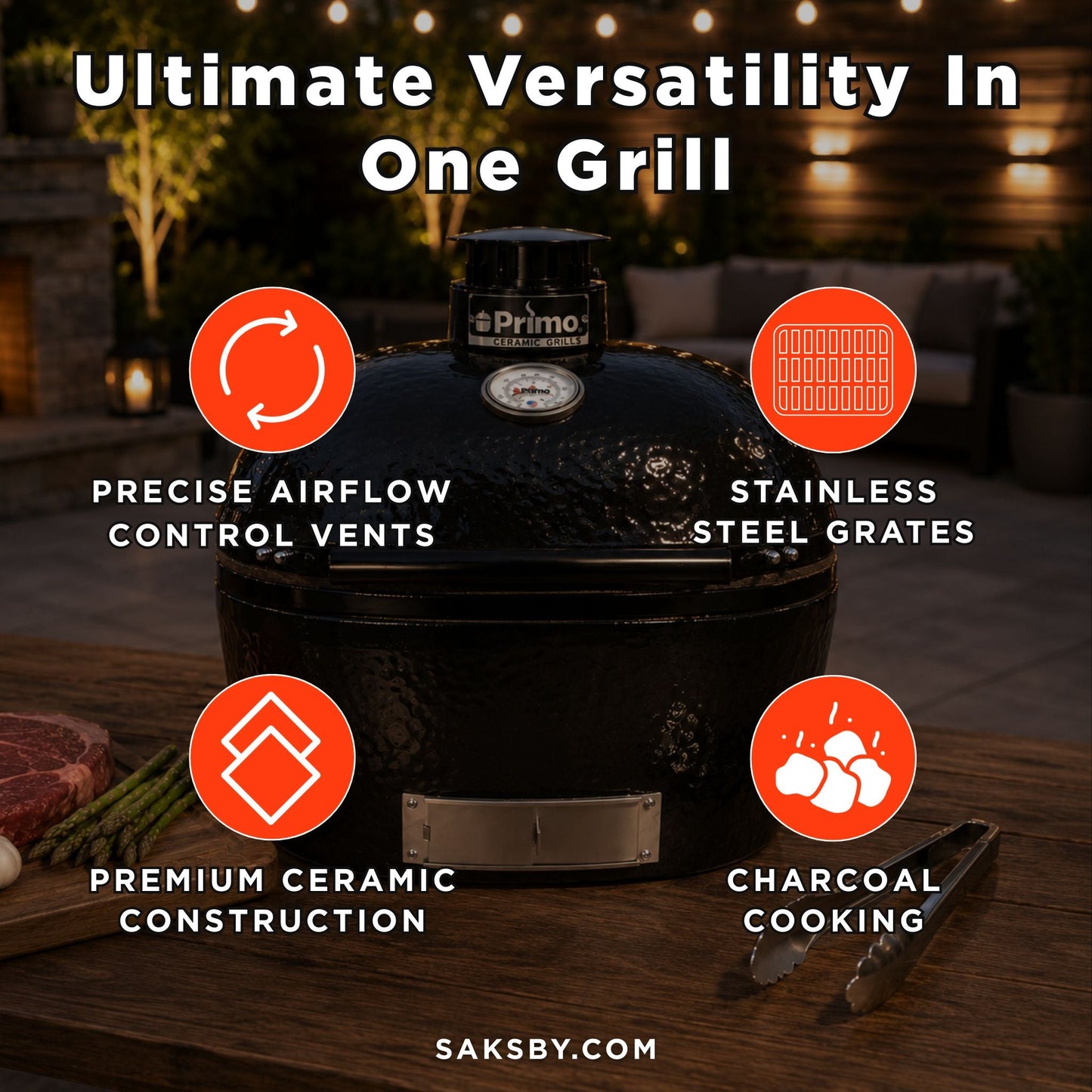 Primo Oval XL 400 Ceramic Kamado BBQ Grill W/ Stainless Steel Grates [PGCXLH] (SAK23100)