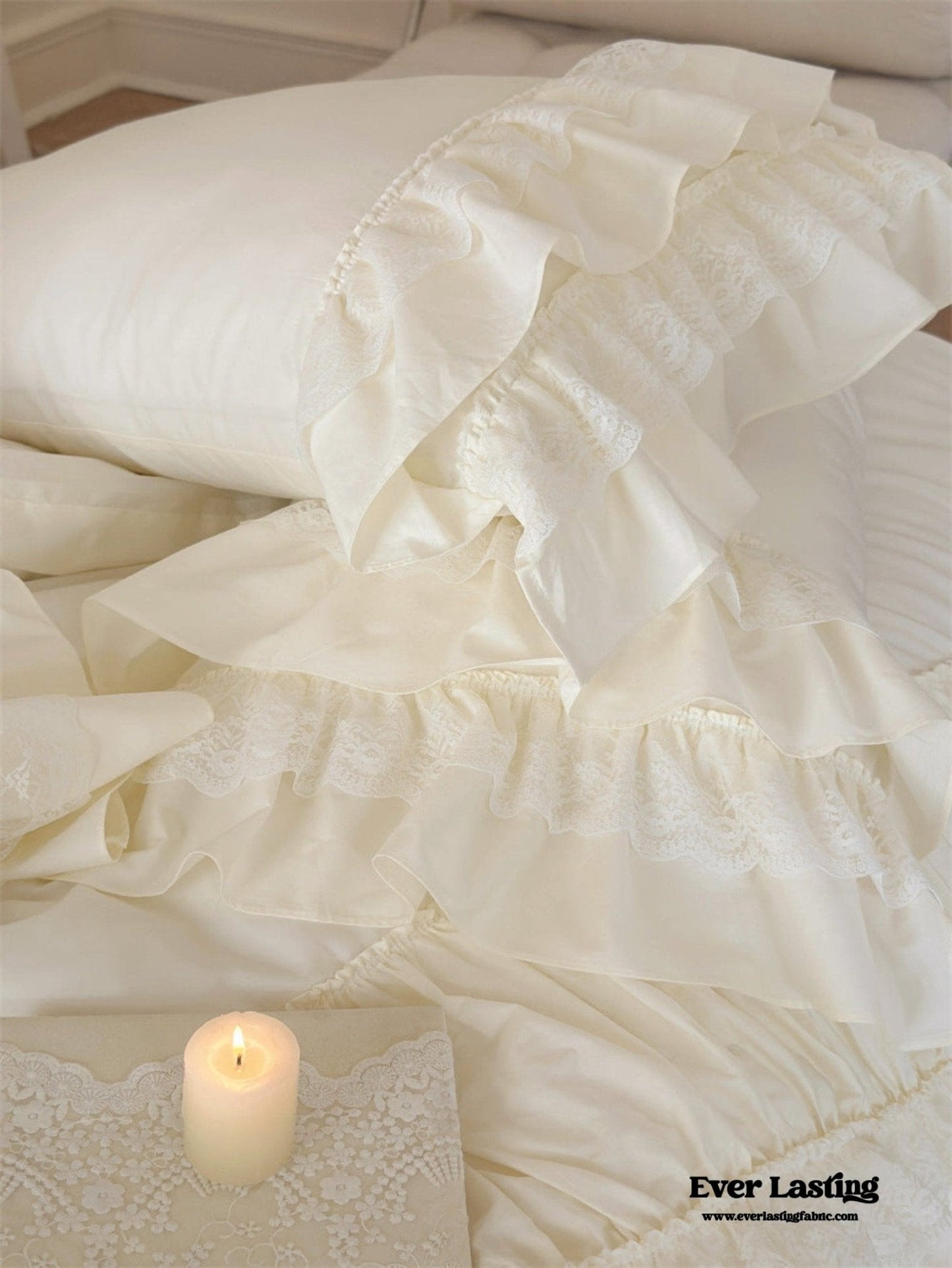 Princess Ruffle Lace Washed Cotton Bedding Set / Pink