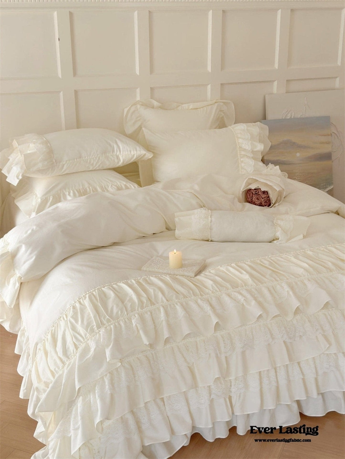Princess Ruffle Lace Washed Cotton Bedding Set / Pink