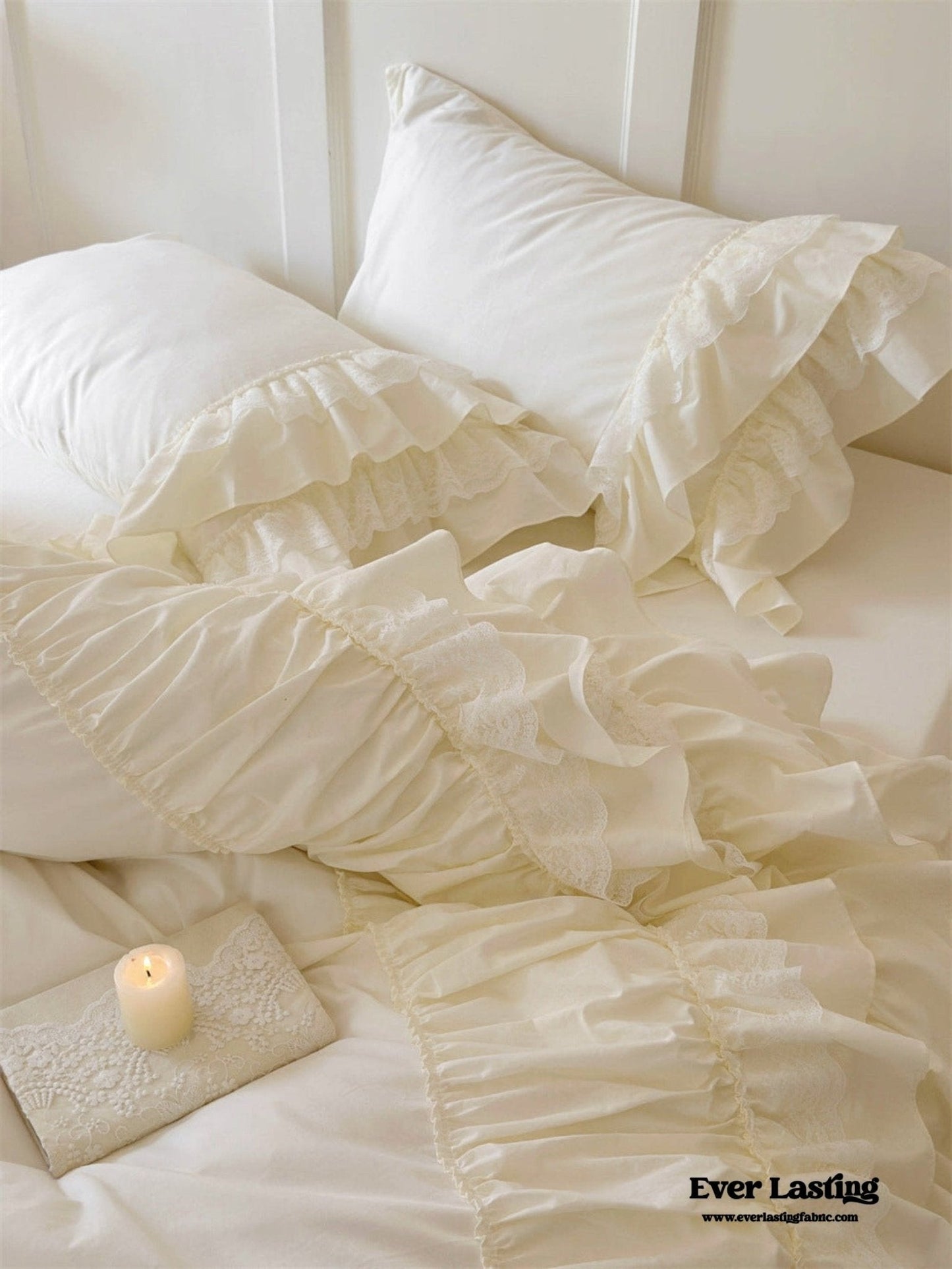 Princess Ruffle Lace Washed Cotton Bedding Set / Pink