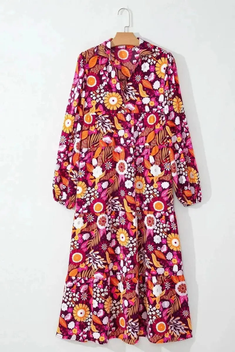 Dresses Trendsi Printed Midi Dress Women's Casual Long Sleeve Pocketed Dress