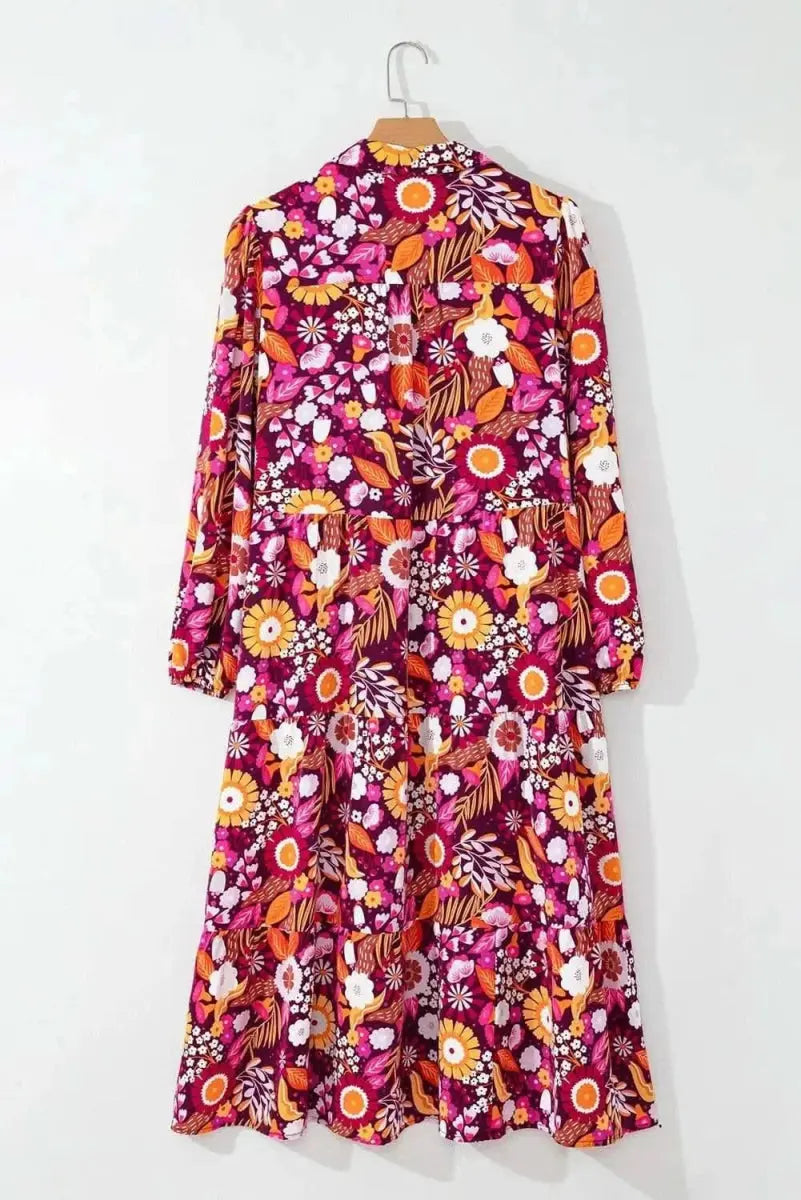 Dresses Trendsi Printed Midi Dress Women's Casual Long Sleeve Pocketed Dress