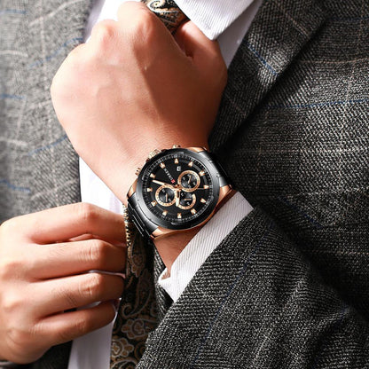 Men's  Water Resistant Watch With Chronometers Day View Unique Design Perfect Gift