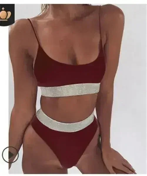 Two-Pieces Sexy Women Sequined Crystal Bikini Set Ladies Rhinestone