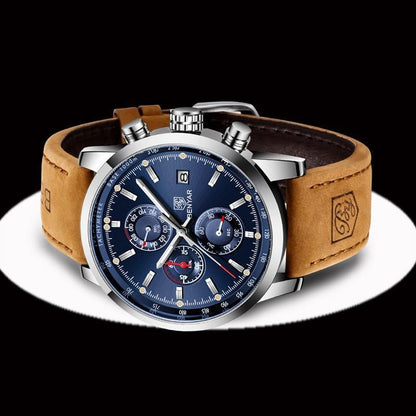 Stylish Wrist Watch For Men Genuine Leather Strap Watch Perfect Quartz Movement And Scratch Resistant Analog Chronograph Business Watches