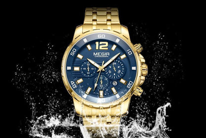 Luxury Men's Gold Business Watches Quartz Analogue Wristwatch Stainless Steel Waterproof Luminous Watch