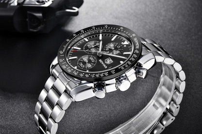 New Men Silver Blue Watch Business Analog Chronogragh Full Steel Luxury Casual Male Waterproof Sports Design Watches