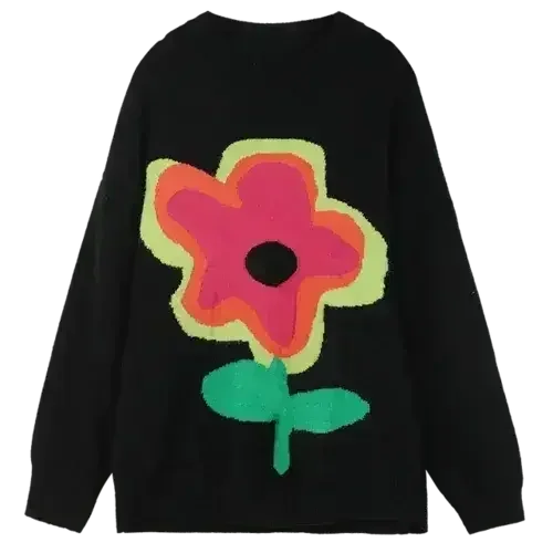 Floral Jacquard Casual Knit Pullover Women Sweaters,Winter ELF Vintage