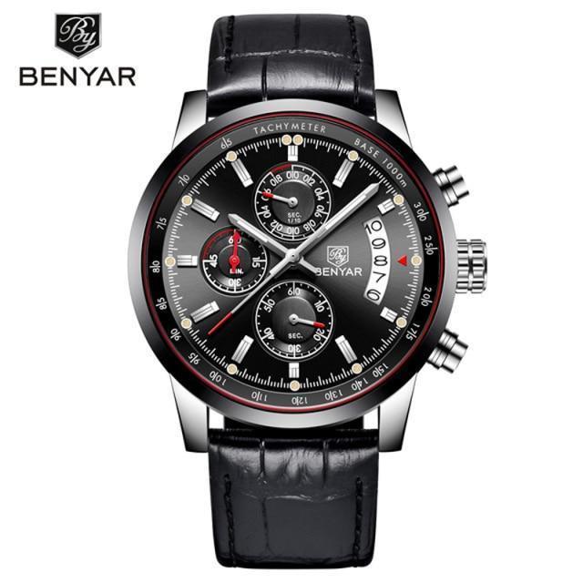 Stylish Wrist Watch For Men Genuine Leather Strap Watch Perfect Quartz Movement And Scratch Resistant Analog Chronograph Business Watches