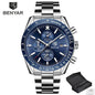 New Men Silver Blue Watch Business Analog Chronogragh Full Steel Luxury Casual Male Waterproof Sports Design Watches