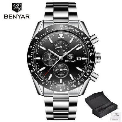New Men Silver Blue Watch Business Analog Chronogragh Full Steel Luxury Casual Male Waterproof Sports Design Watches