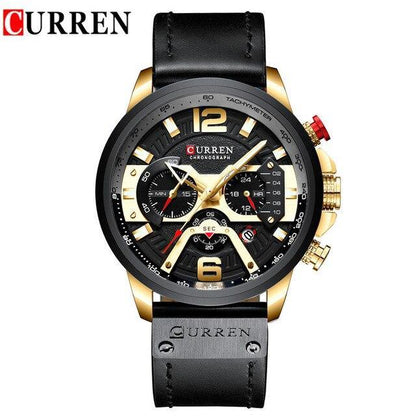 Men's Sports Waterproof Watch With Leather Belts, Chronometers And Large Numbers Details Luxury Watches Unique Design Excellent Gift
