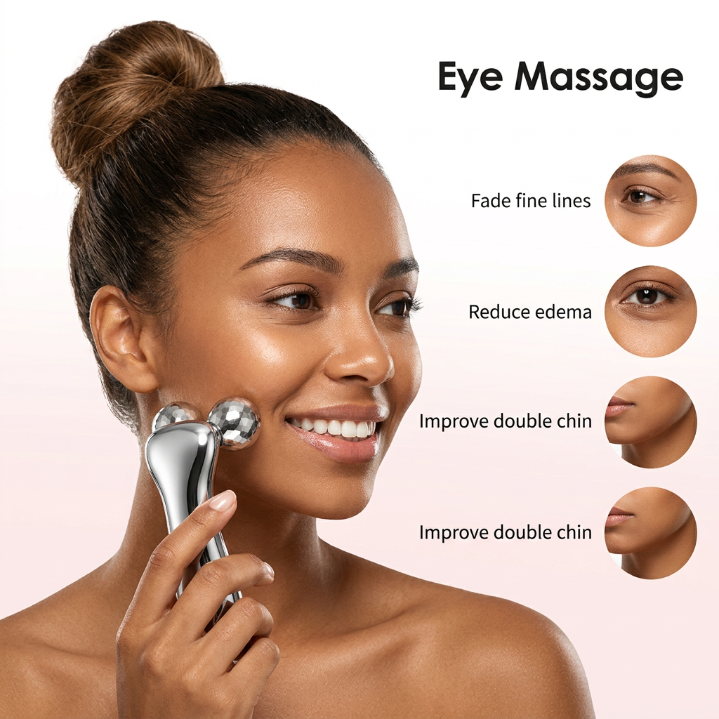Silver Ergonomic EMS Microcurrent Facial Roller | Intelligent Pulse Face Slimming & Sculpting Device for Skin Tightening