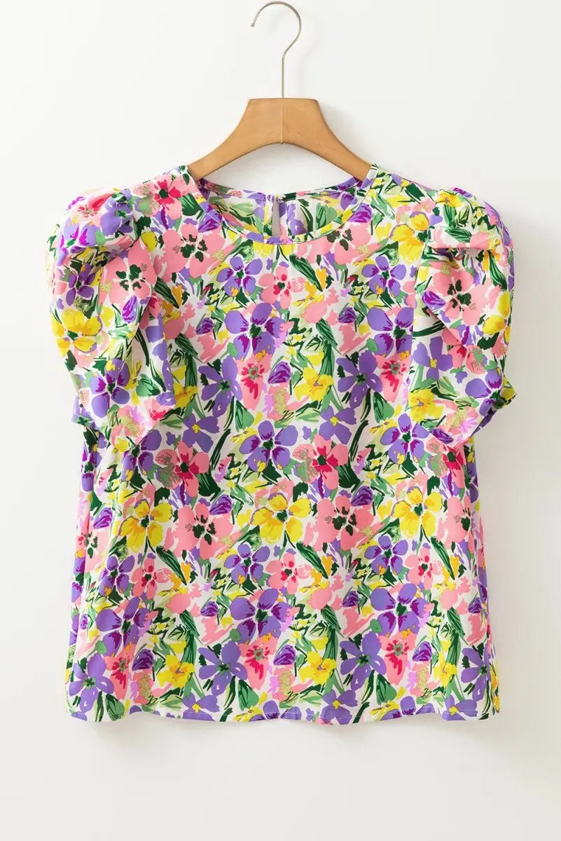Women's Blouse Women's Purple Floral Blouse - Puff Sleeve - Southern Belle Style