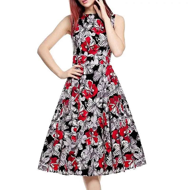 Purple Floral Sleeveless Vintage Print Dress