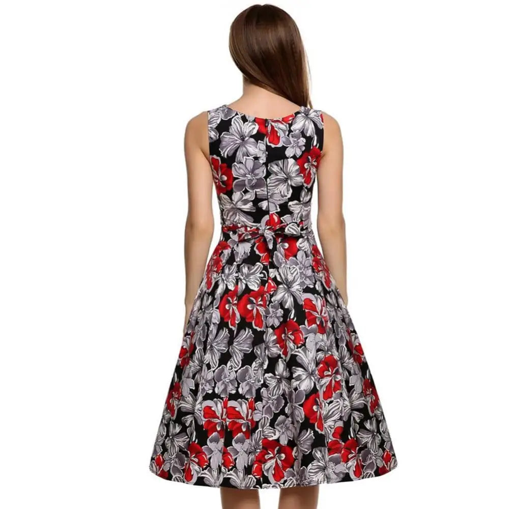 Purple Floral Sleeveless Vintage Print Dress