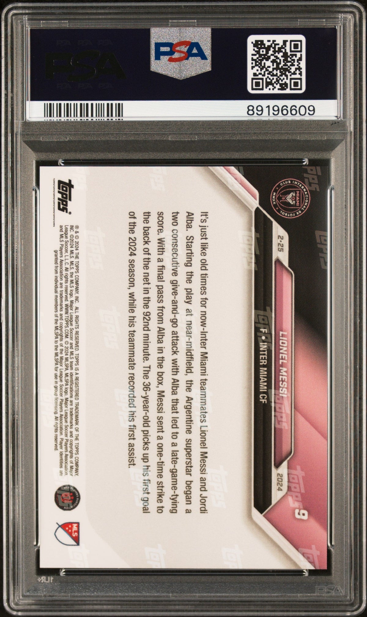 Graded 2024 Topps Now MLS Lionel Messi #9 Connects With Alba For 1st Goal of 2024 MLS Season Soccer Card PSA 10 Gem Mint