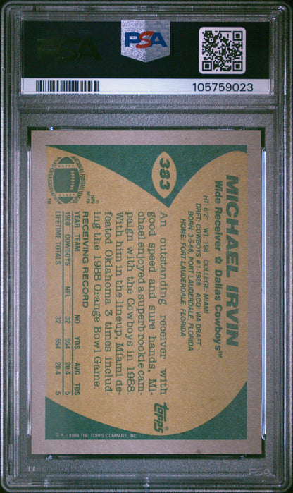 Graded 1989 Topps Michael Irvin #383 Rookie RC Football Card PSA 10 Gem Mint