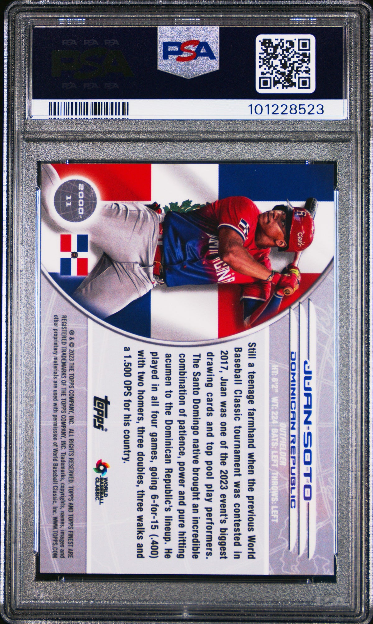 Graded 2023 Topps Finest Juan Soto #11 '00 Worlds Finest Gold Mini Diamond /50 Baseball Card PSA 10 Gem Mint