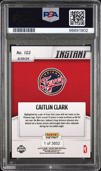 Graded 2024 Panini Instant WNBA Caitlin Clark #103 Rookie RC Basketball Card PSA 8 Near Mint