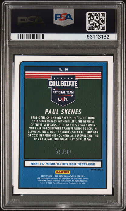 Graded 2023 Panini Stars & Stripes USA Paul Skenes #80 White #/99 Rookie RC Baseball Card PSA 10 Gem Mint