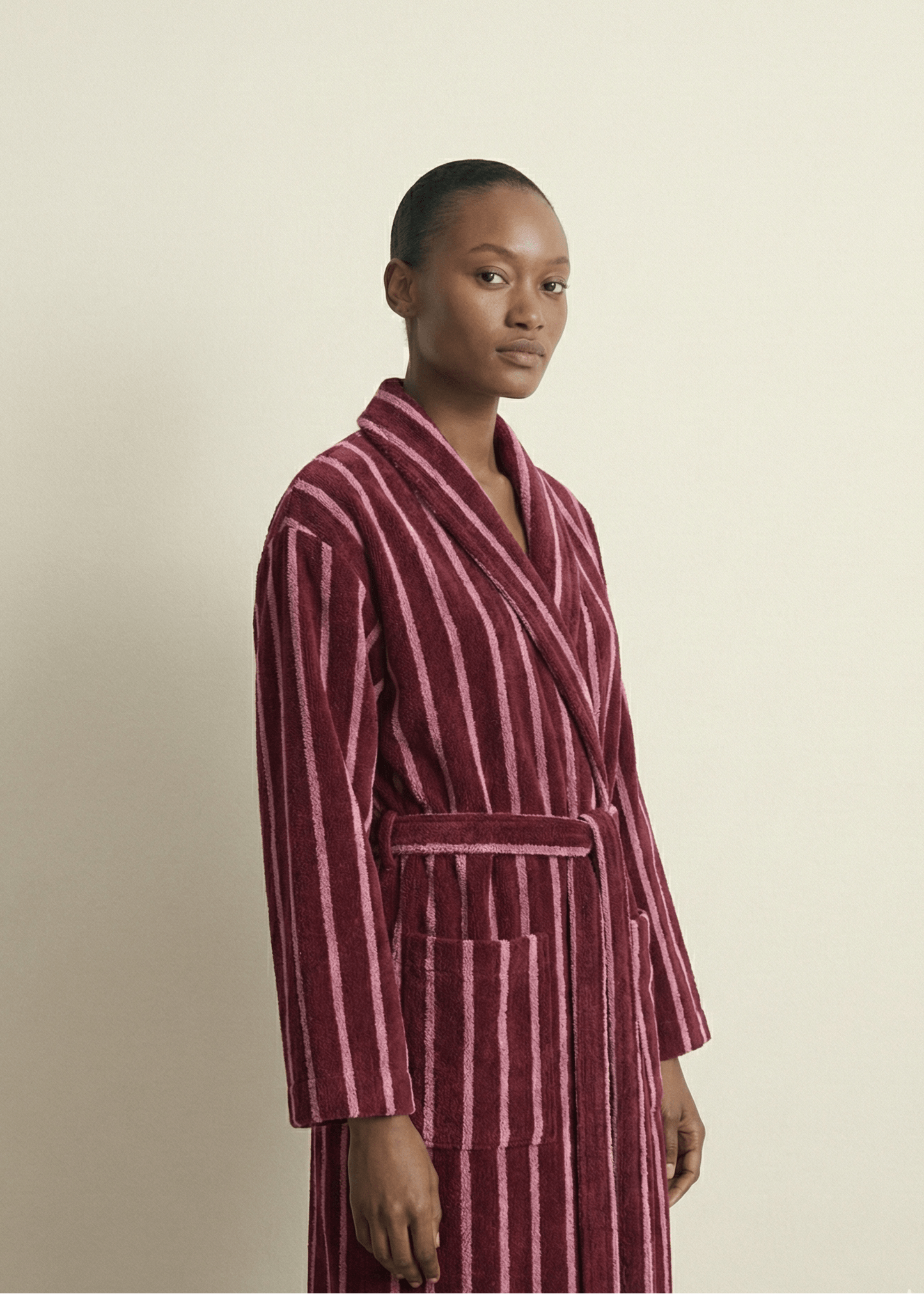 Quiet Evening Striped Robe Set / Burgundy
