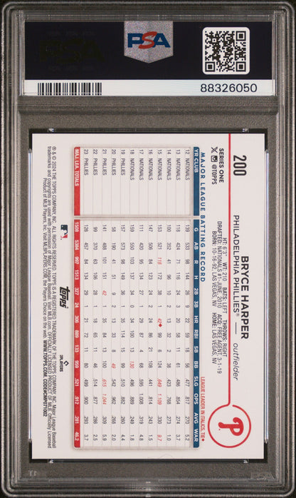 Graded 2024 Topps Bryce Harper #200 Baseball Card PSA 10 Gem Mint