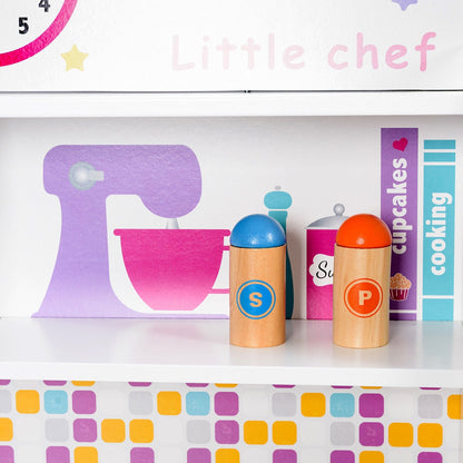 Kids Wooden Pretend Cooking Playset Cookware Play Set Kitchen Toys Toddler Gift-Pink