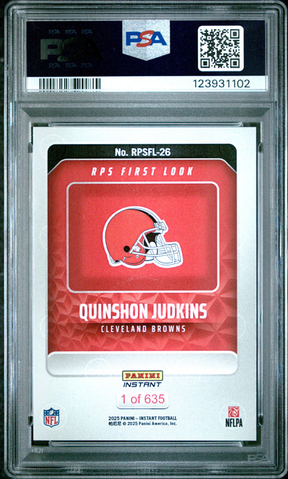 Graded 2025 Panini Instant Quinshon Judkins #RPSFL26 RPS First Look Rookie RC Football Card PSA 9 Mint