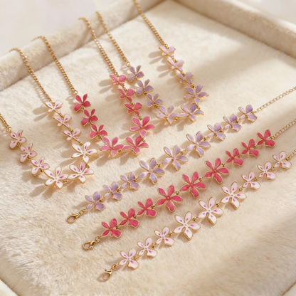 Trendy Geometric Enamel Flower Jewelry Set