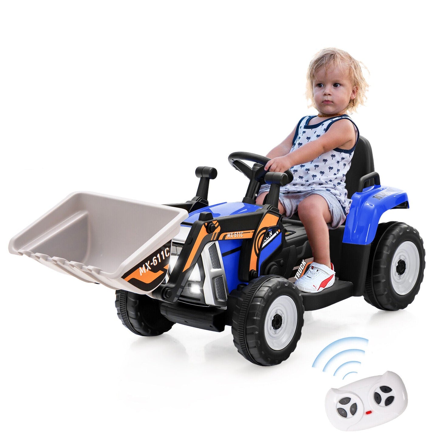 RC Electric Excavator Ride-On Toy Tractor for Kids with 2.4GHz Remote Control - 12V