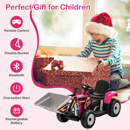 RC Electric Excavator Ride-On Toy Tractor for Kids with 2.4GHz Remote Control - 12V