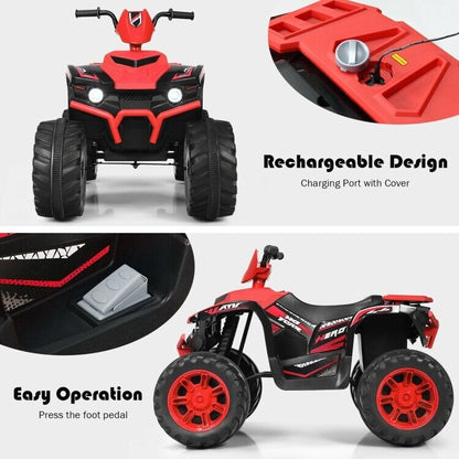 Red 12V Electric ATV Quad for Kids with 2-Speeds and LED Lights