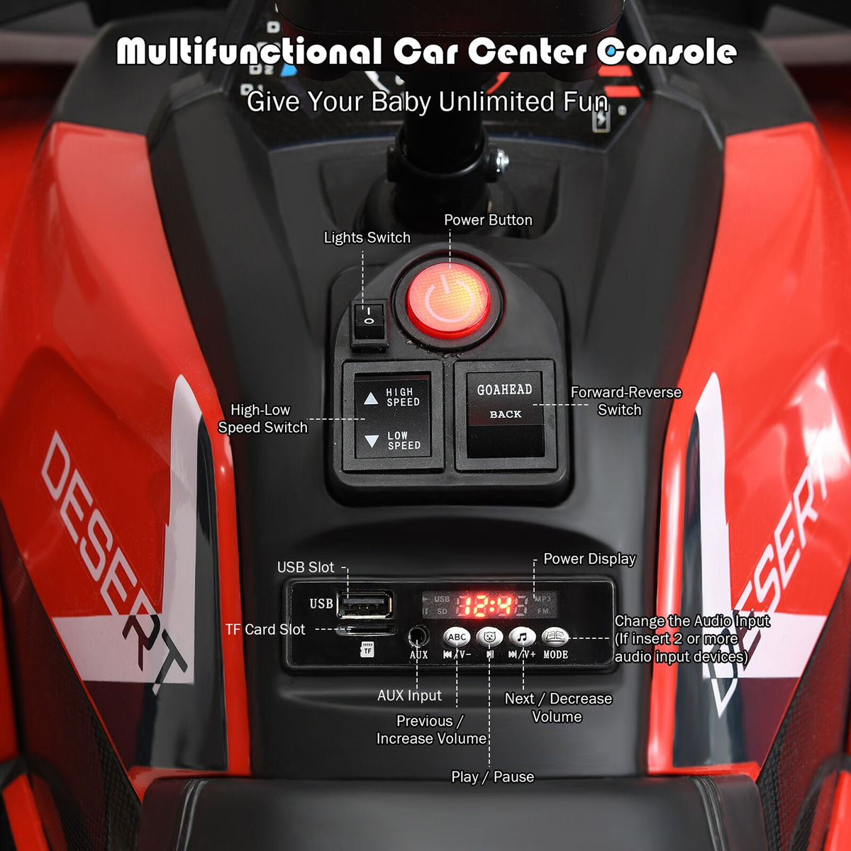 Red 12V Electric Kids ATV 4-Wheeler Quad with LED Light