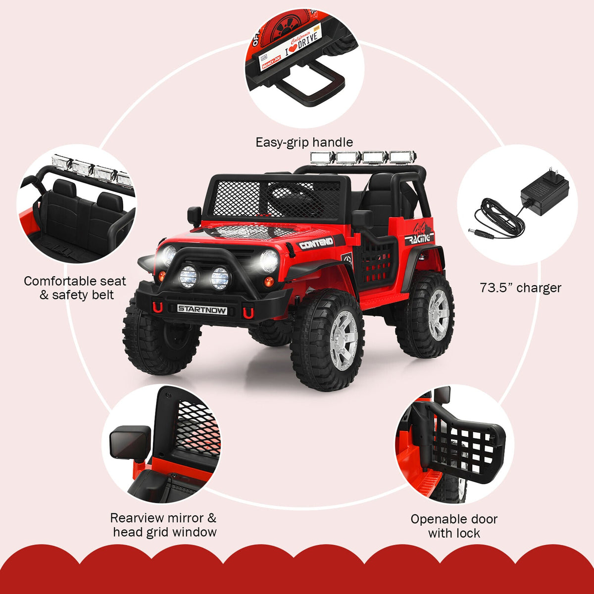 Red 12V Electric Kids Ride On Car Truck with MP3 Player, Horn, and Remote Control