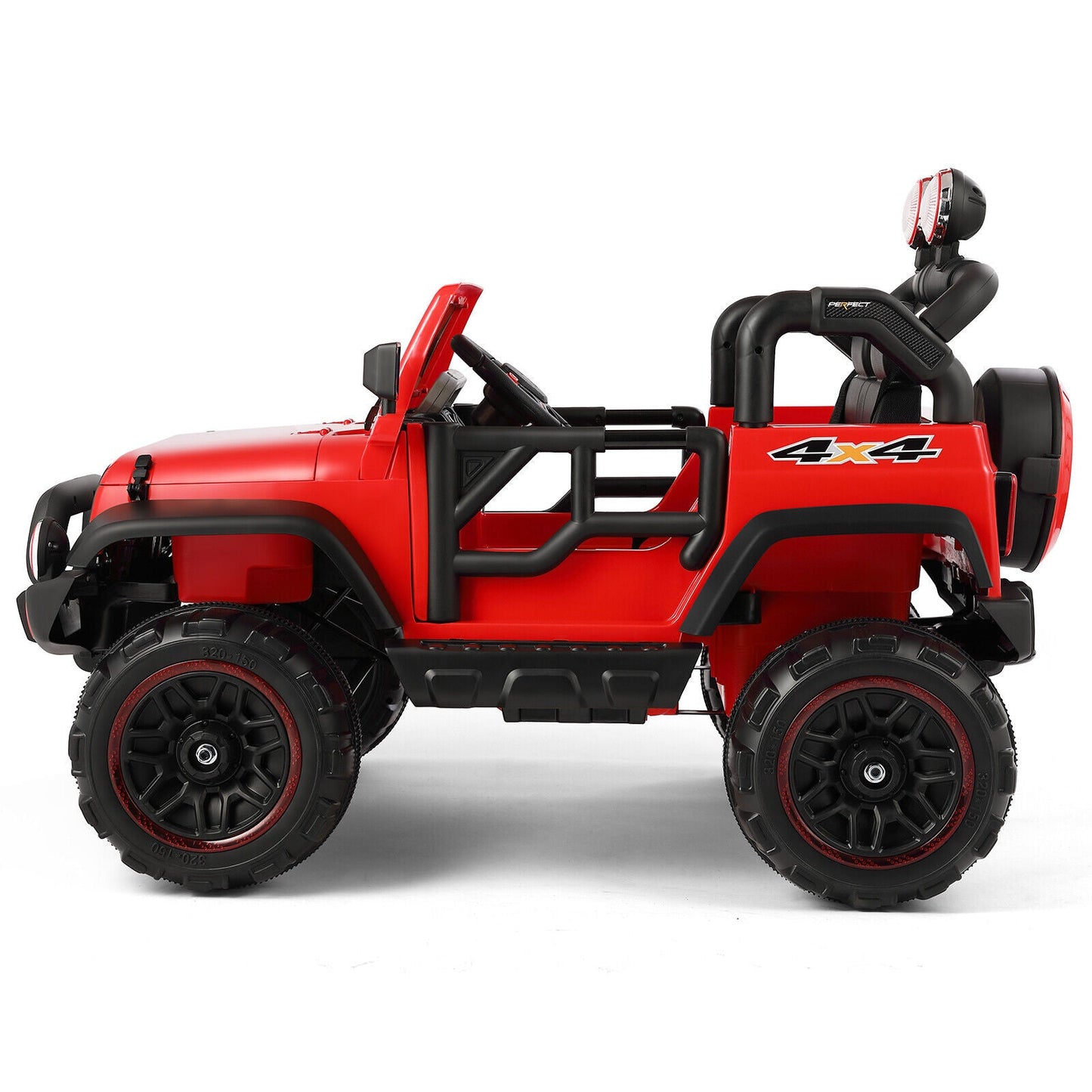 Red 12V Electric Ride-On Car with RC, LED Lights, USB, MP3, and Cover for Kids